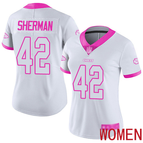 Women Kansas City Chiefs #42 Sherman Anthony Limited White Pink Rush Fashion Nike NFL Jersey